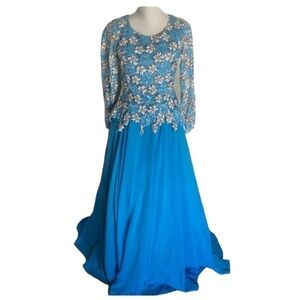 Long sleeve Blue sequin prom engagement ball gown dress size 8/10